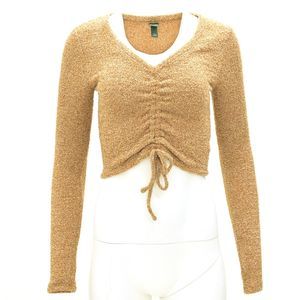 Wild Fable V Neck Scrunched Tie Front Crop Sweater Size Small